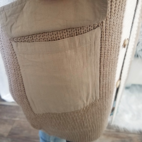 Knit Fall Neutral Cardigan Taupe Color Block Long Pocket Cardigan - Picture 9 of 11